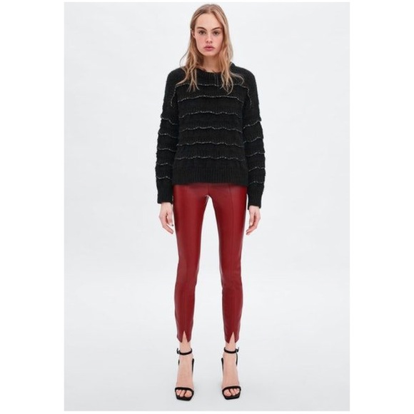 Zara Trafaluc Red Vegan Faux Leather Legging Pants - Picture 9 of 9
